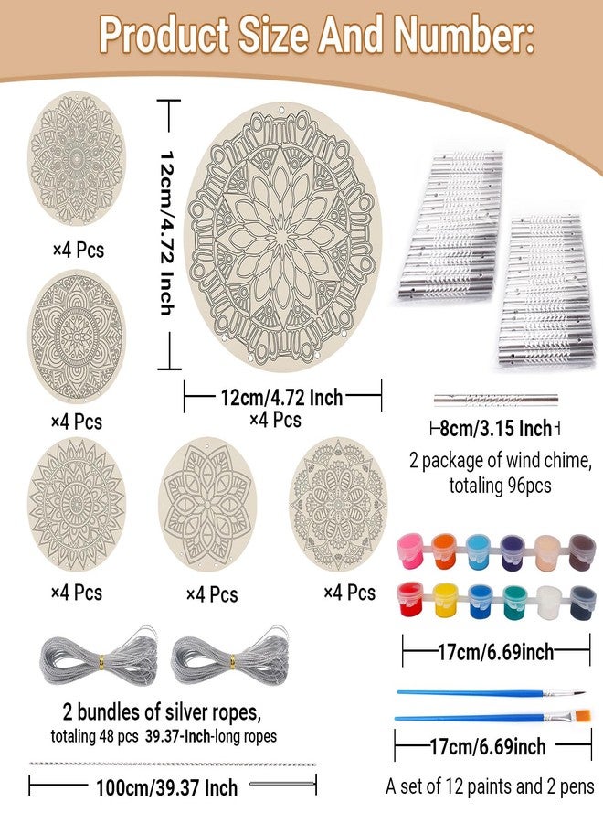 HOTPLACY 24 Sets Mandala Wind Chimes Craft for Kids,DIY Wood Hanging Bulk Ornaments Painting Craft,Color Your Own Mandala Windchime,Coloring Wind Chime for Kids Gifts School Home Party Activity Project Decor - Image 2